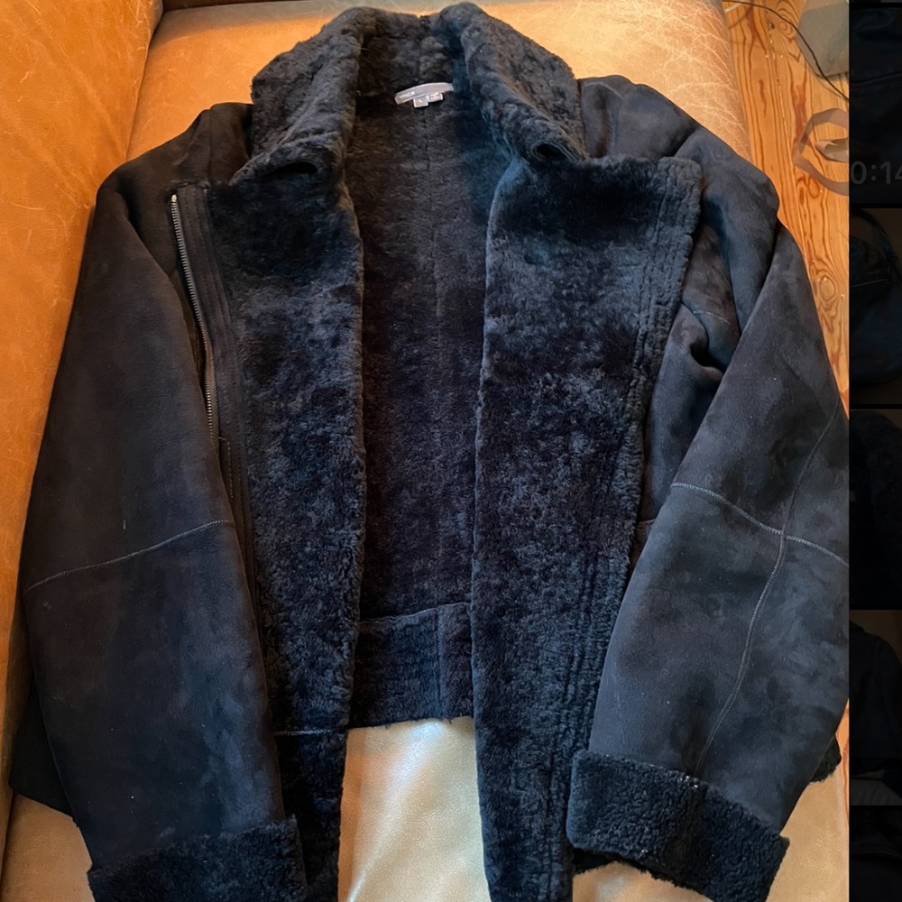 Vince 100% shearling lamb Spanish merino Moto scuba jacket black classic drape